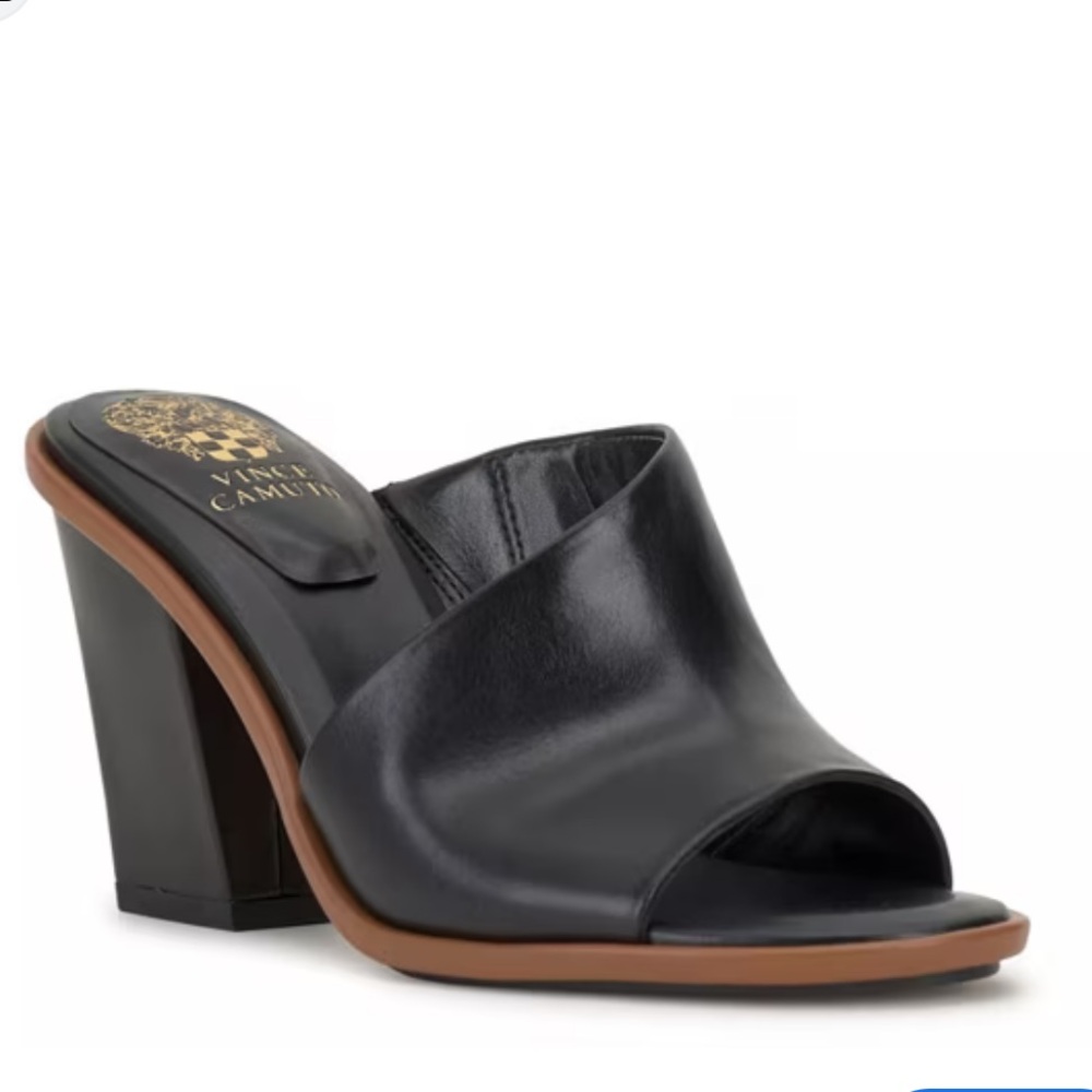 Vince Camuto Fissana Black Leather Heeled Sandals, Size 11 NWOB